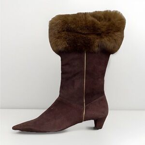 Tommy Hilfiger Brown Suede Ankle Booties W/ Fur Trim